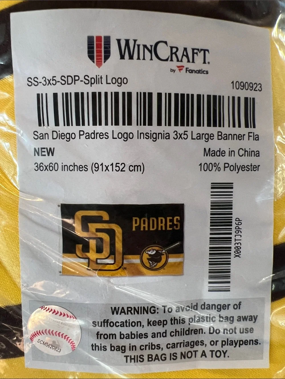 Fanatics San Diego Padres Baseball Team Fan Flag Brown yellow Gold Padres Flag
